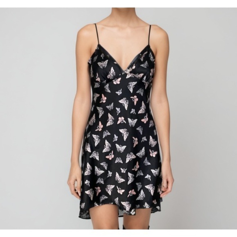 APT. 9 Mini Slip Dress Women Sz S Black Butterflies Babydoll Y2K Coquette Satin